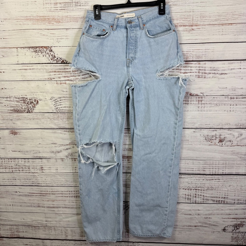 GRLFRND Bella Light Wash High Waist Distressed‎ Ripped Cut Out Jeans Women Denim - Picture 2 of 11
